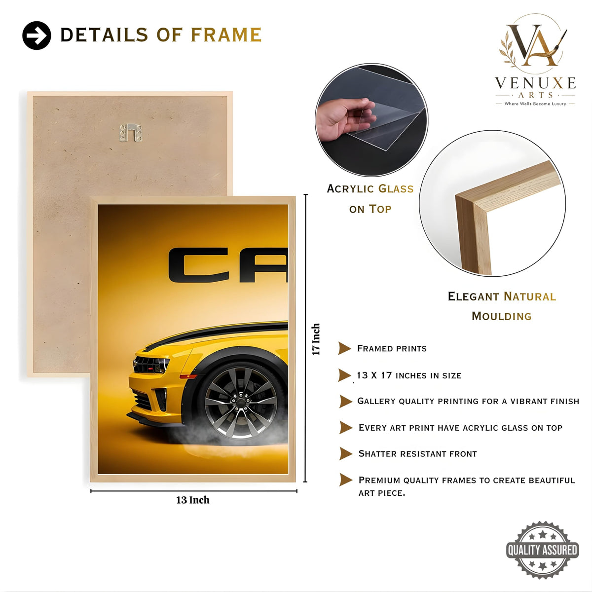 VENUXE ARTS Set Of 3 Big Sports Cars Framed Posters Gift Items for Boys Room Wall Decoration Bedroom, Living Room, Office, Studio Décor | Car Poster Frame for Wall Décor
