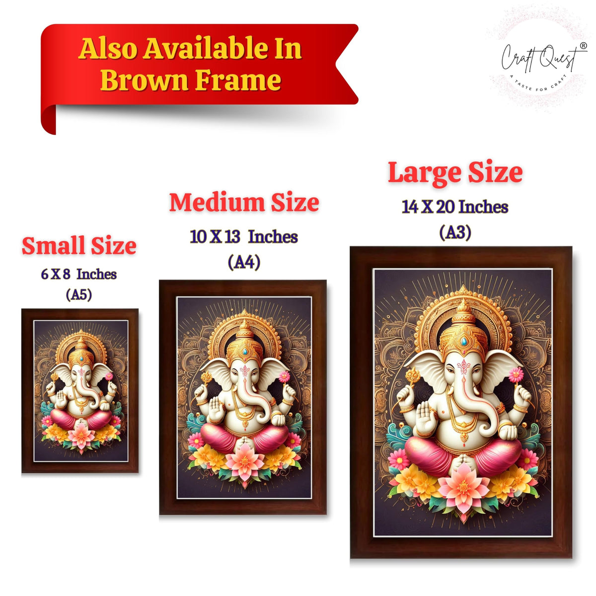 CRAFT QUEST Lord Ganpati Ganesh ji God Frame for Pooja Room Home & Wall Decor GA-255