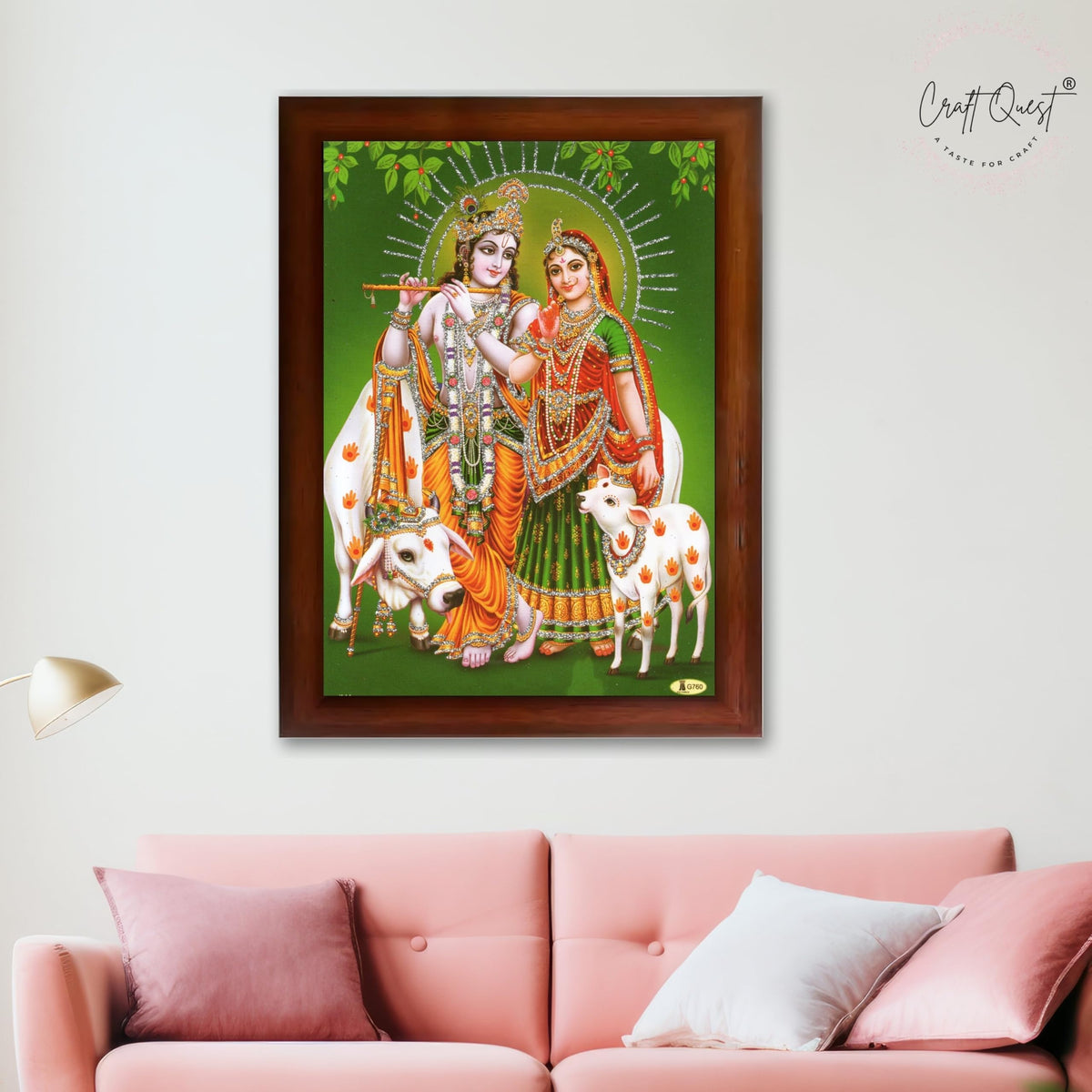 CRAFT QUEST Radha Krishna Flute Painting With Frame Wall Paintings for Living Room, Bedroom, Office Décor