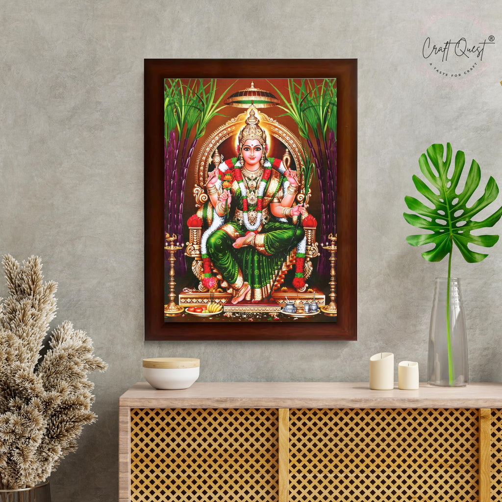 CRAFT QUEST Lalitha Devi for Pooja Tripura Sundari Mata Wall Painting Photo Framed | South God Picture Frame for Home, Office, Temple & Gifting, Decor