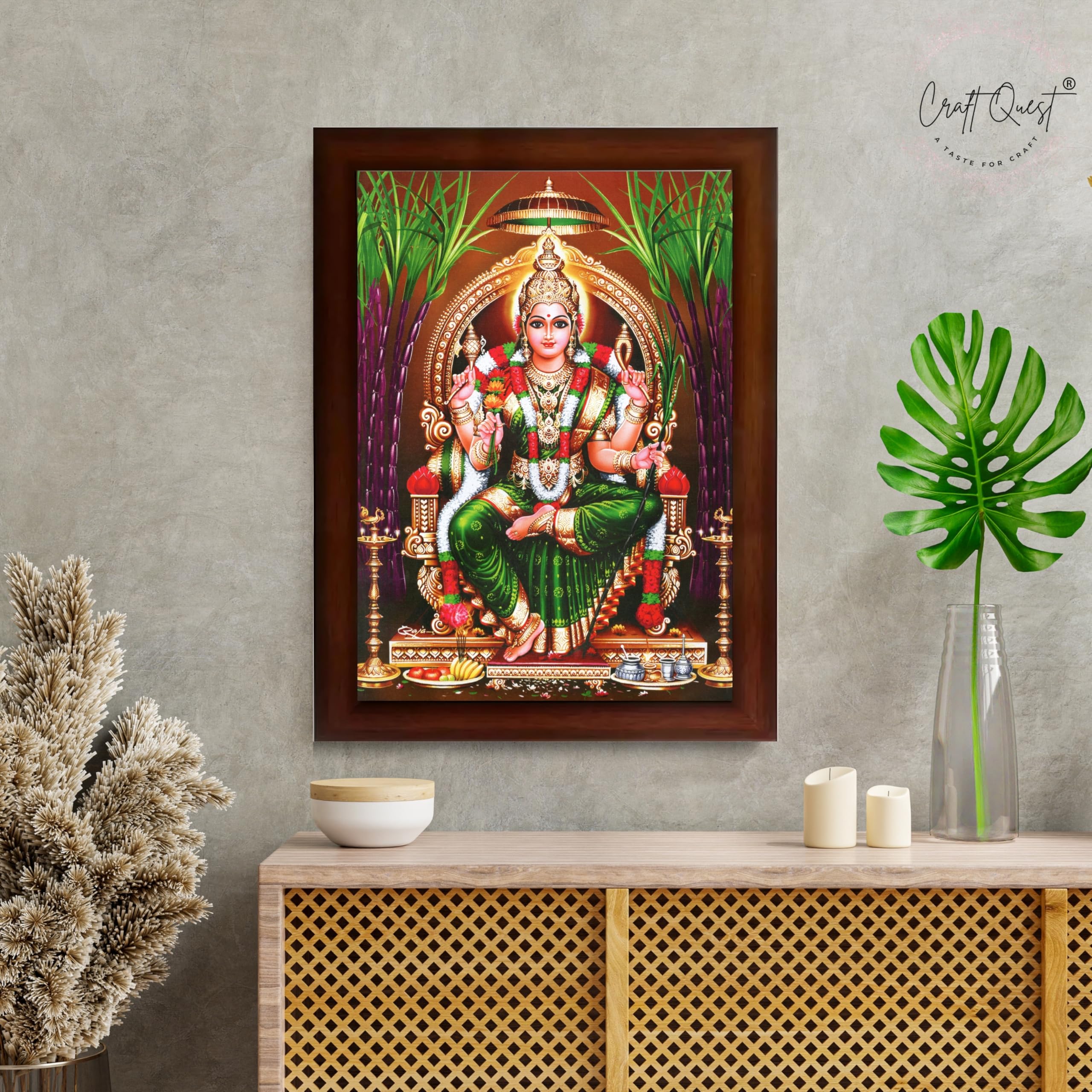 CRAFT QUEST Lalitha Devi for Pooja Tripura Sundari Mata Wall Painting Photo Framed | South God Picture Frame for Home, Office, Temple & Gifting, Decor