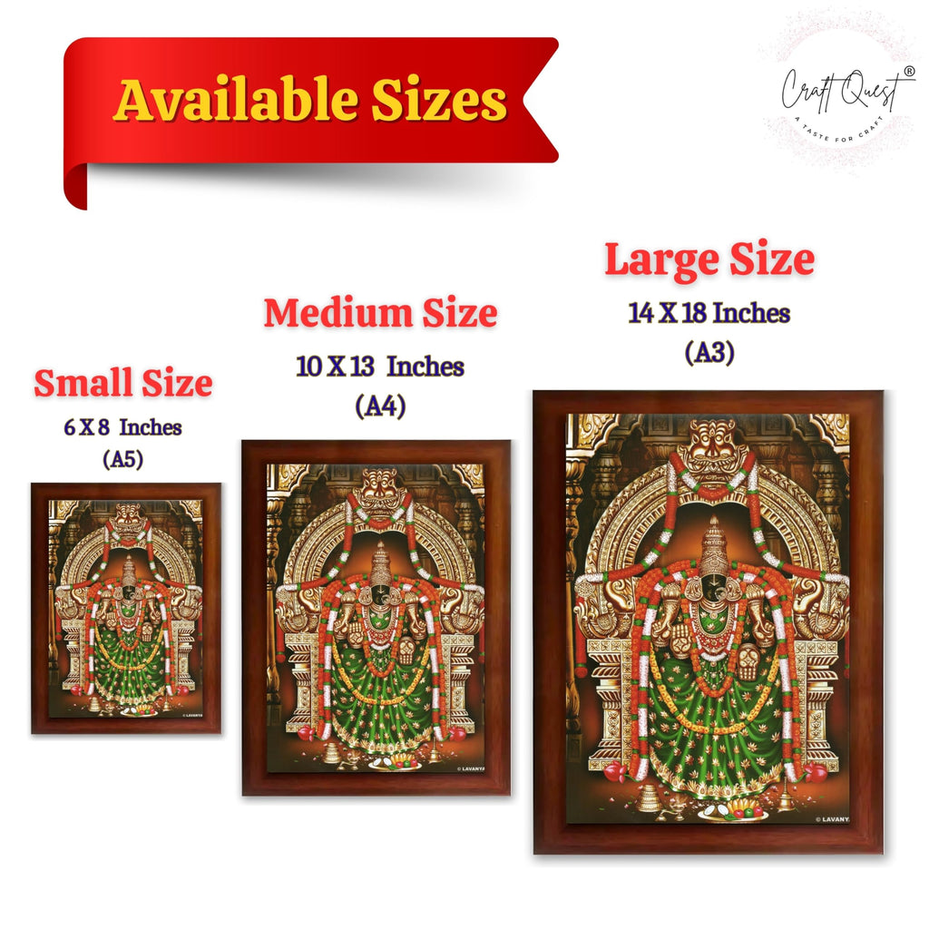 CRAFT QUEST Padmavati Devi Padmavathi Thayar Amman Wall Painting Photo Framed | South God Picture Frame for Home, Office, Temple & Gifting, Decor