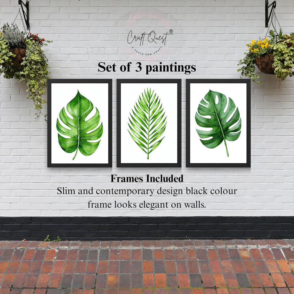 CRAFT QUEST Nature Inspired Exotic Leaves Modern Wall Art | Set of 3 Frames for Home Decoration | Ideal for Living Room, Bedroom & Offices