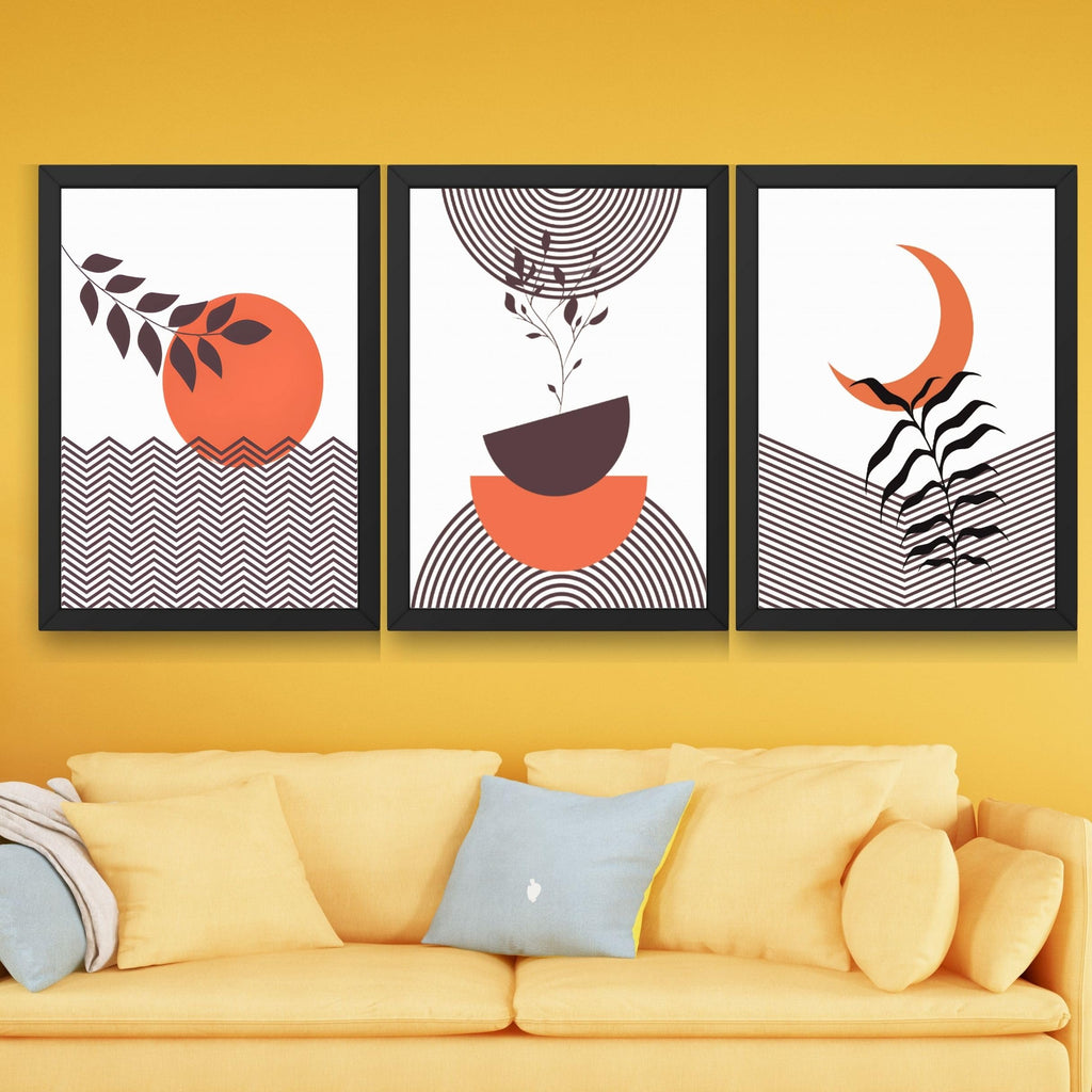 CRAFT QUEST Wall Art Decor Paintings | Set of 3 BOHO Wall Art Frames for Home Decoration | Ideal for Living Room, Bedroom & Office