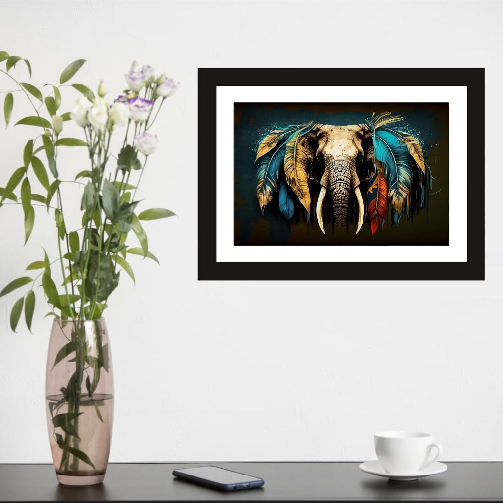 CRAFT QUEST Abstract Modern Pachyart Art Painting Poster Frame for Home & Office Wall Decoration - Portrait, Wall Display (Black, 14x10 Inch Frame with Art Print) (Tropical Reverie)