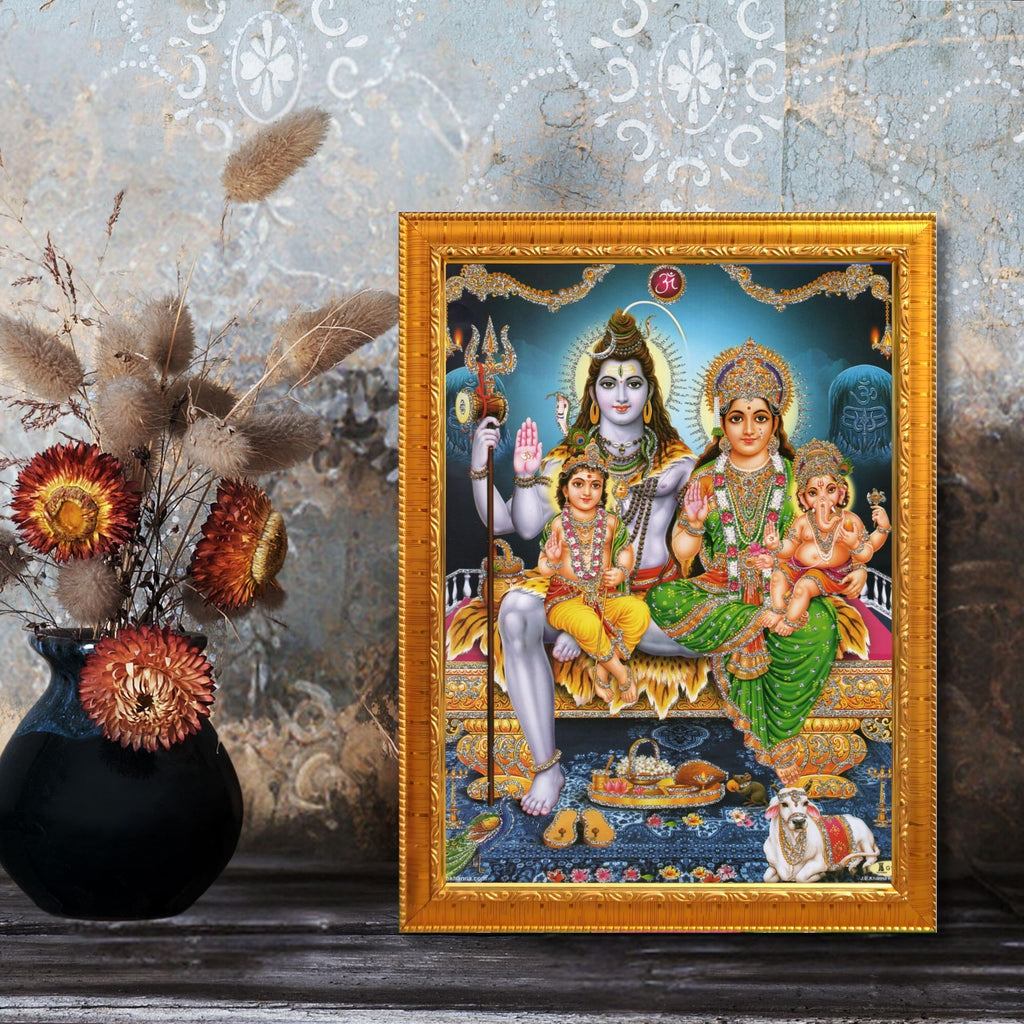CRAFT QUEST Shiv Parivar Religious Wood Wall Mount Rectangular Photo Frame With Acrylic Glass