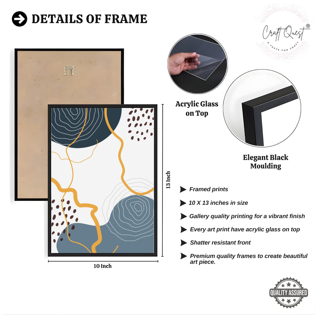 CRAFT QUEST Abstract Modern Shapes Wall Art | Set of 3 Frames for Home Decoration | Ideal for Living Room, Bedroom & Offices
