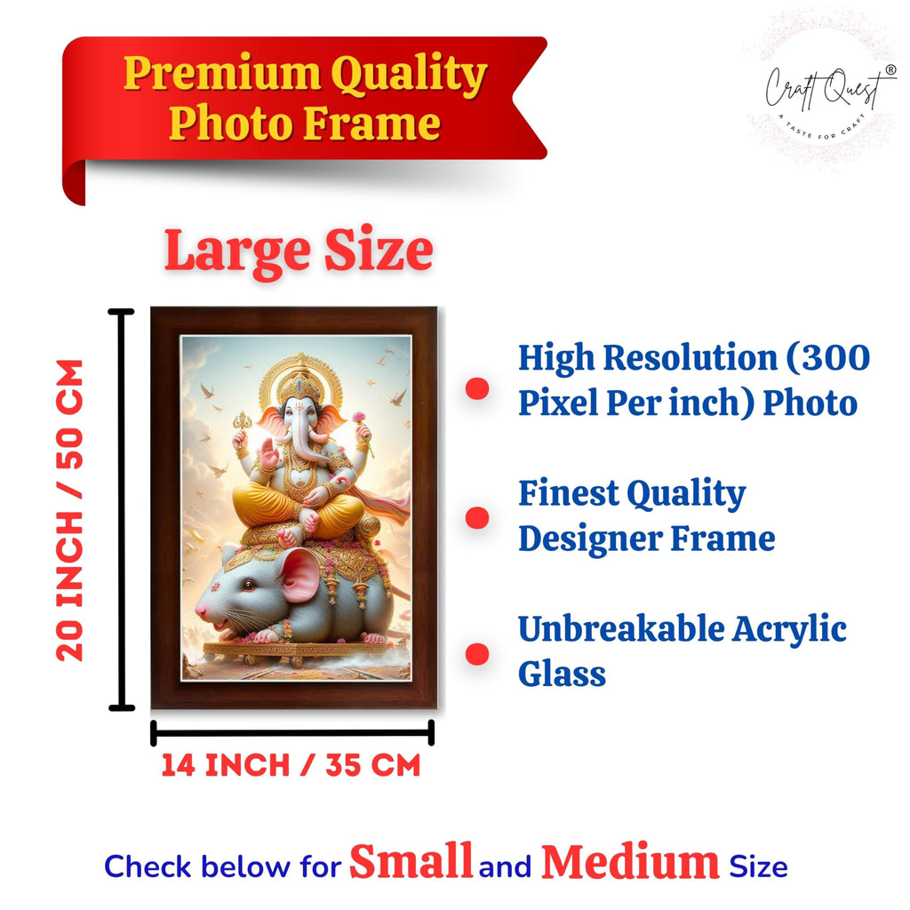 CRAFT QUEST God Ganpati ji Photo Frame Wall Decor Mandir Pooja Poster Religious Painting Divine Hindu Temple Decoration Spiritual Blessings Home Office Gift