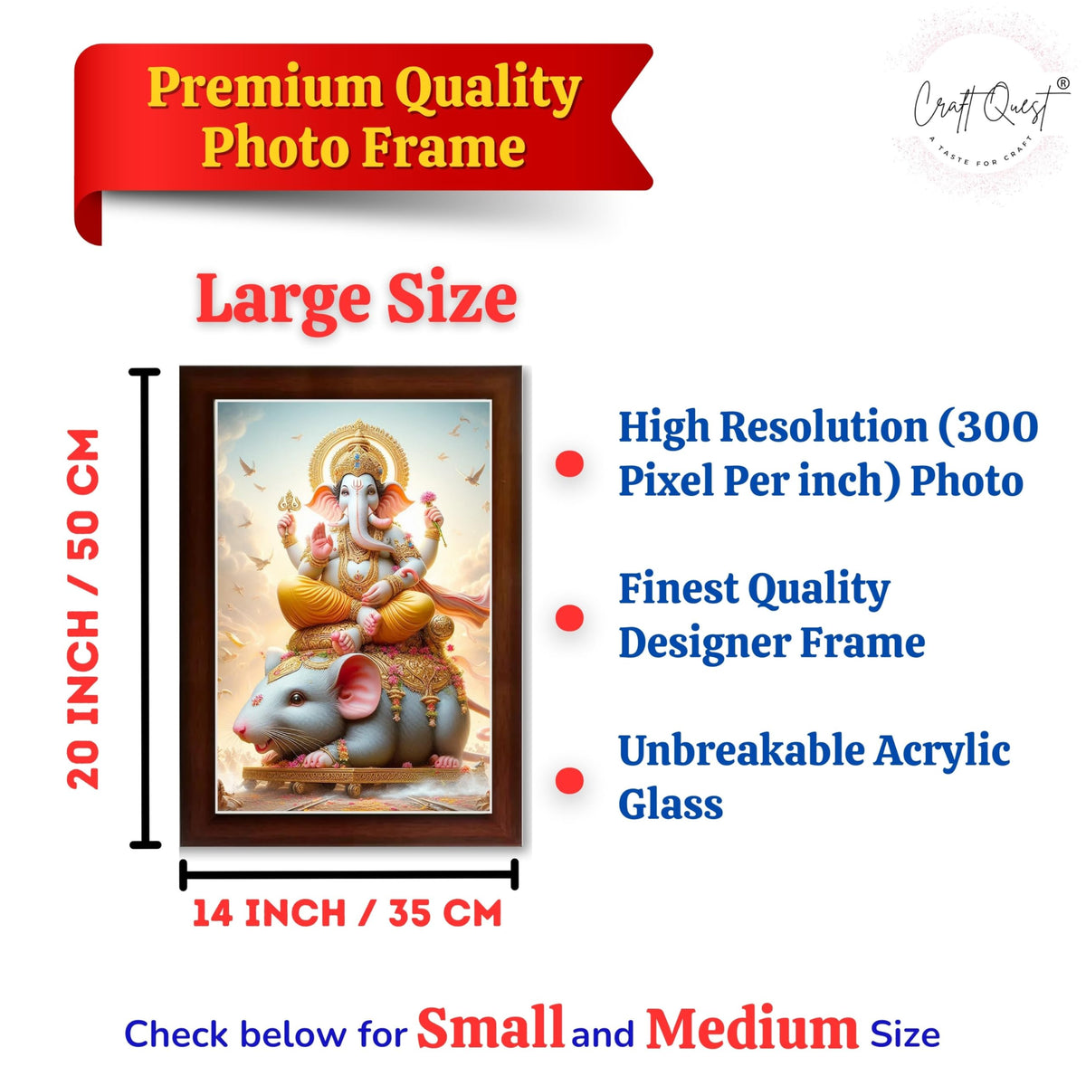 CRAFT QUEST God Ganpati ji Photo Frame Wall Decor Mandir Pooja Poster Religious Painting Divine Hindu Temple Decoration Spiritual Blessings Home Office Gift