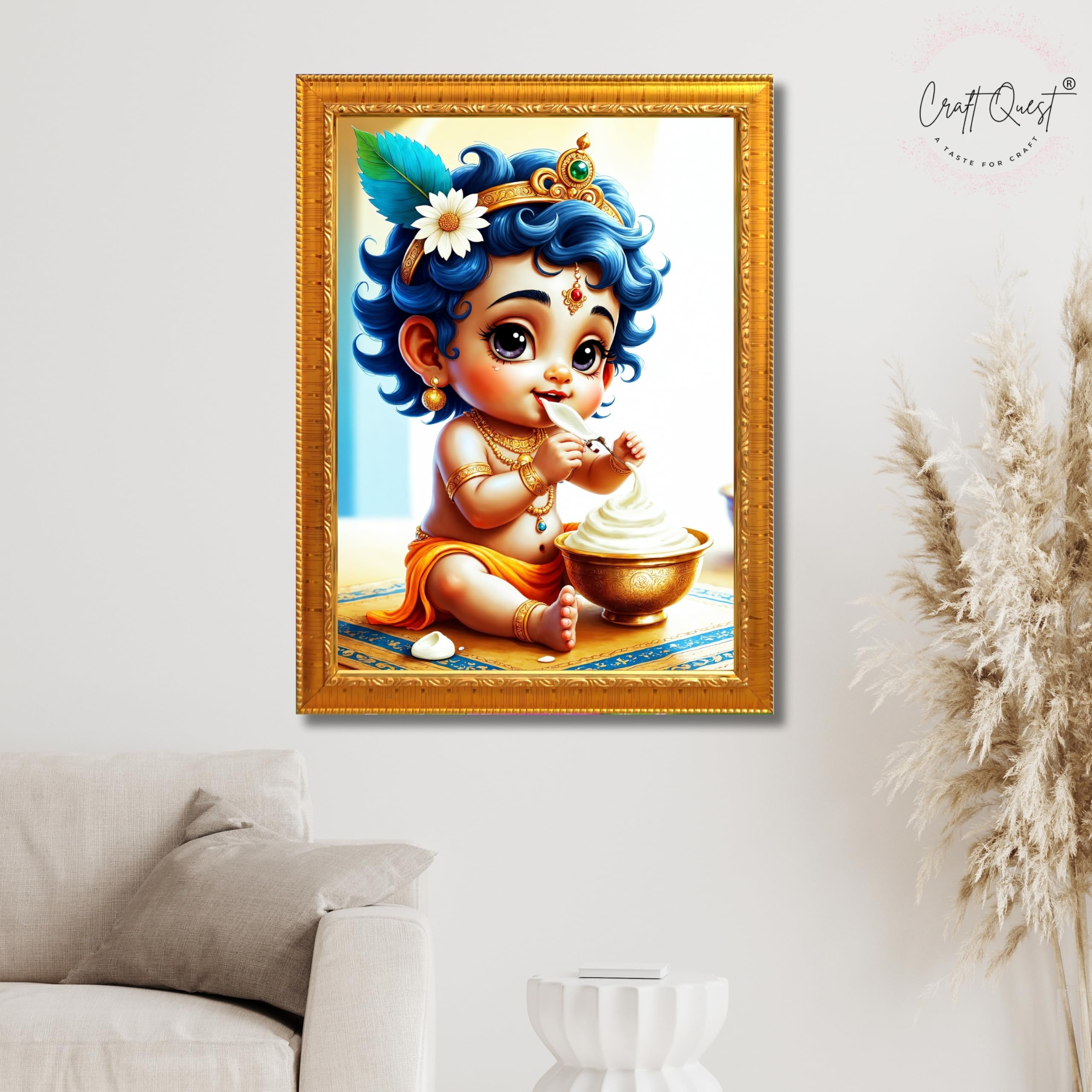 CRAFT QUEST Bal Gopal Painting Kanha Ji Poster | Walls Home Bedroom Living Room Decoration Gift.