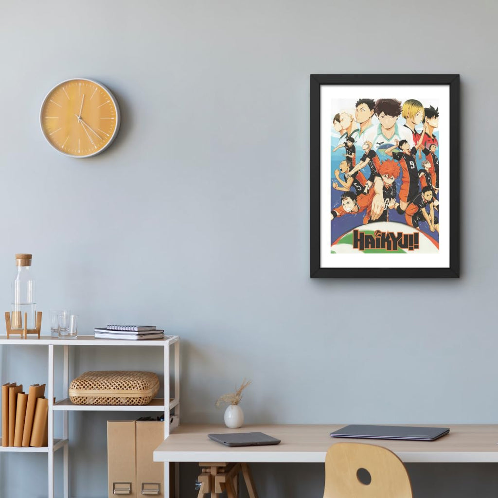 CRAFT QUEST Haikyuu Anime Poster Laminated Posters Framed Painting For Anime Naruto Fans Wall Decor, Home Decor with Matte Black Frame (14 Inches x 10 Inches)