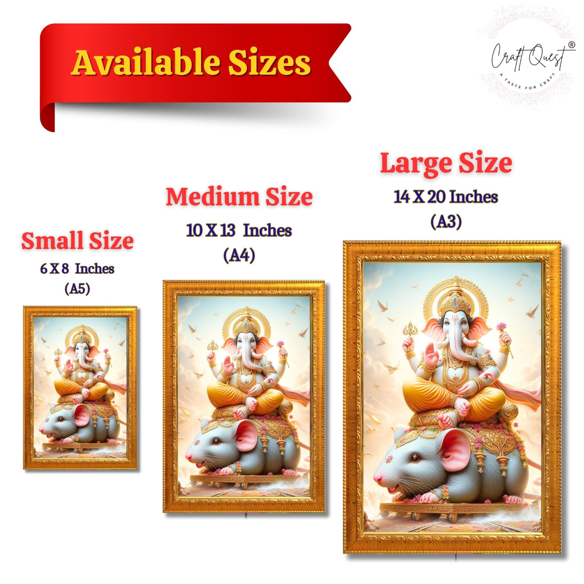 CRAFT QUEST God Ganpati ji Photo Frame Wall Decor Mandir Pooja Poster Religious Painting Divine Hindu Temple Decoration Spiritual Blessings Home Office Gift