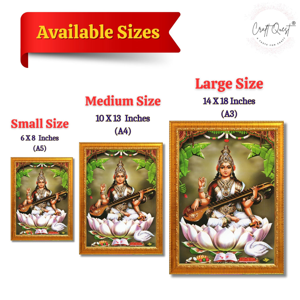 CRAFT QUEST Saraswati Devi Goddess Saraswathi Maa Photo Frame | Religious Photo Frame | Ideal for Home, Office, Temple & Puja Room, Wall Decor