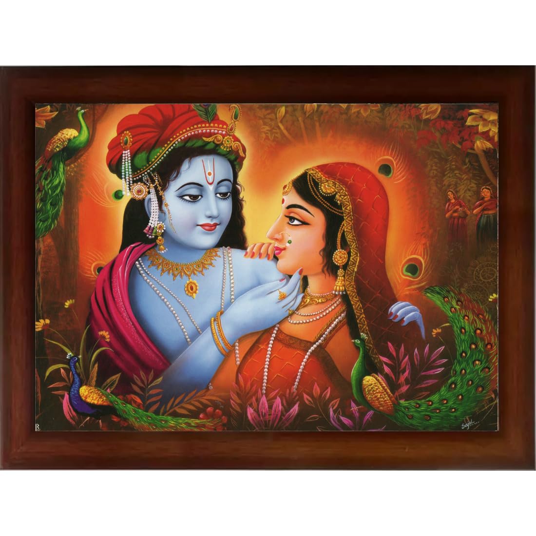 Craft Quest Radha Krishna Sparkle Coated Home Decorative Gift Item Framed Painting (10 X 14 Inches, Brown) RK1013-101
