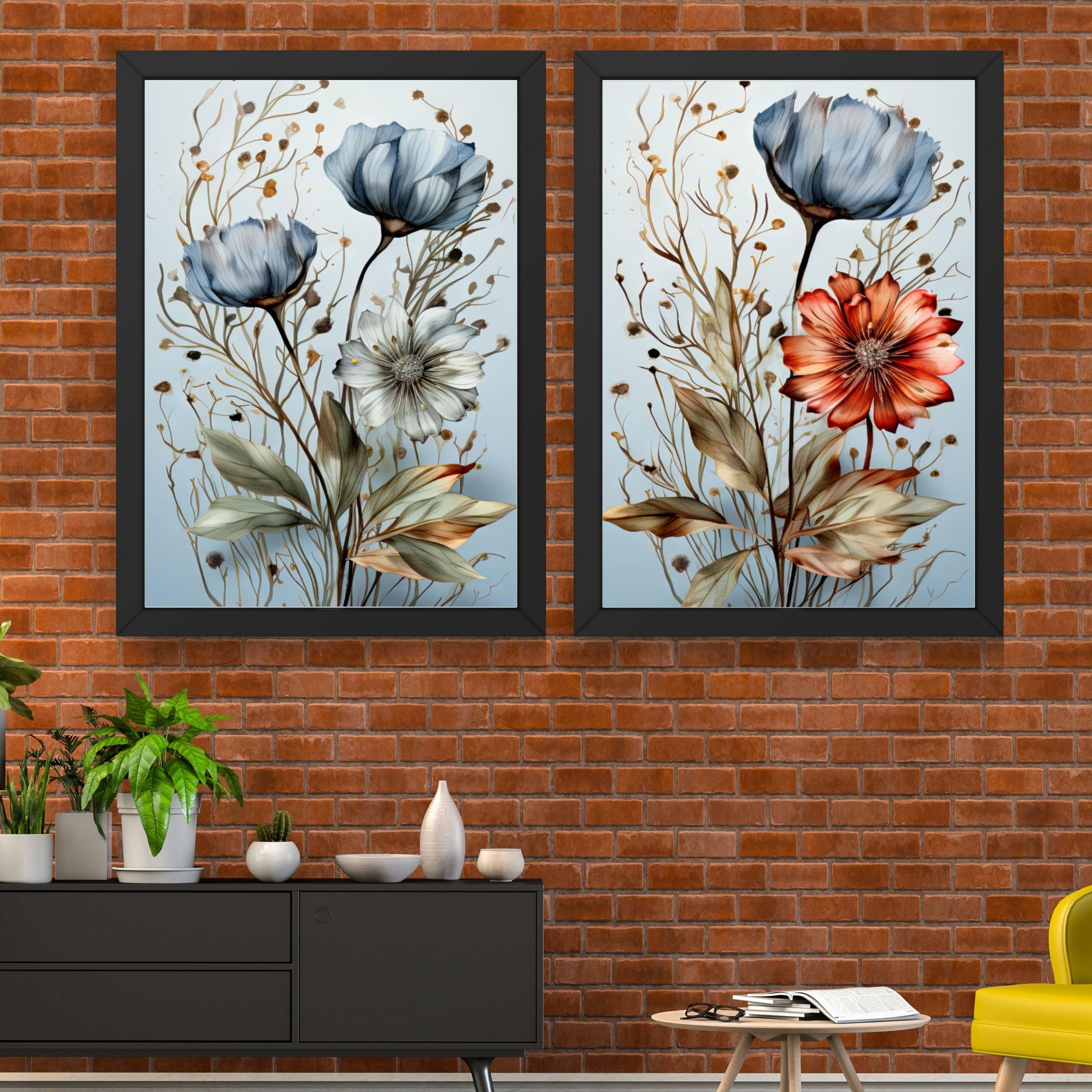 CRAFT QUEST Wall Art Decor Paintings | Set of 2 Floral Wall Art Frames for Home Decoration | Ideal for Living Room, Bedroom & Office