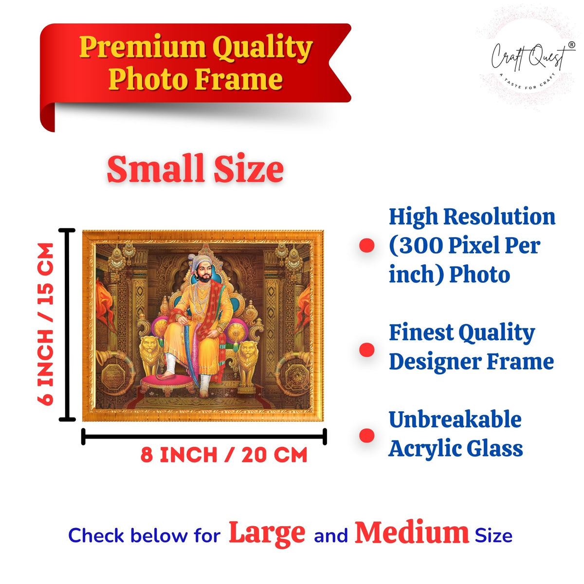 CRAFT QUEST Chhatrapati Shivaji Maharaj Wall Photo Frame | Lightweight | Home Decoration Item | Indian Historic Classic Painting Wall Art Best Gifting Option