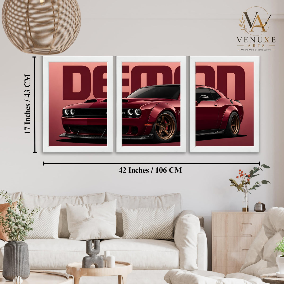 VENUXE ARTS Set Of 3 Big Sports Cars Framed Posters Gift Items for Boys Room Wall Decoration Bedroom Living Room Office Studio Décor | Car Poster Frame for Wall Décor