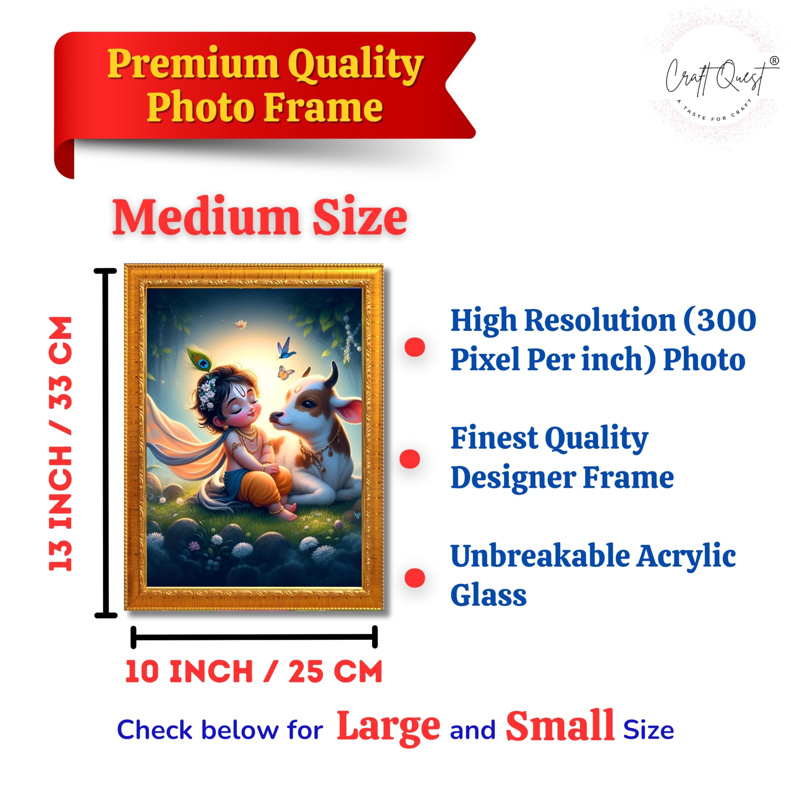 CRAFT QUEST Cute Bal Gopal HD Print | Premium Transparent Frame for Home Temple, Office Desk, Car Dashboard