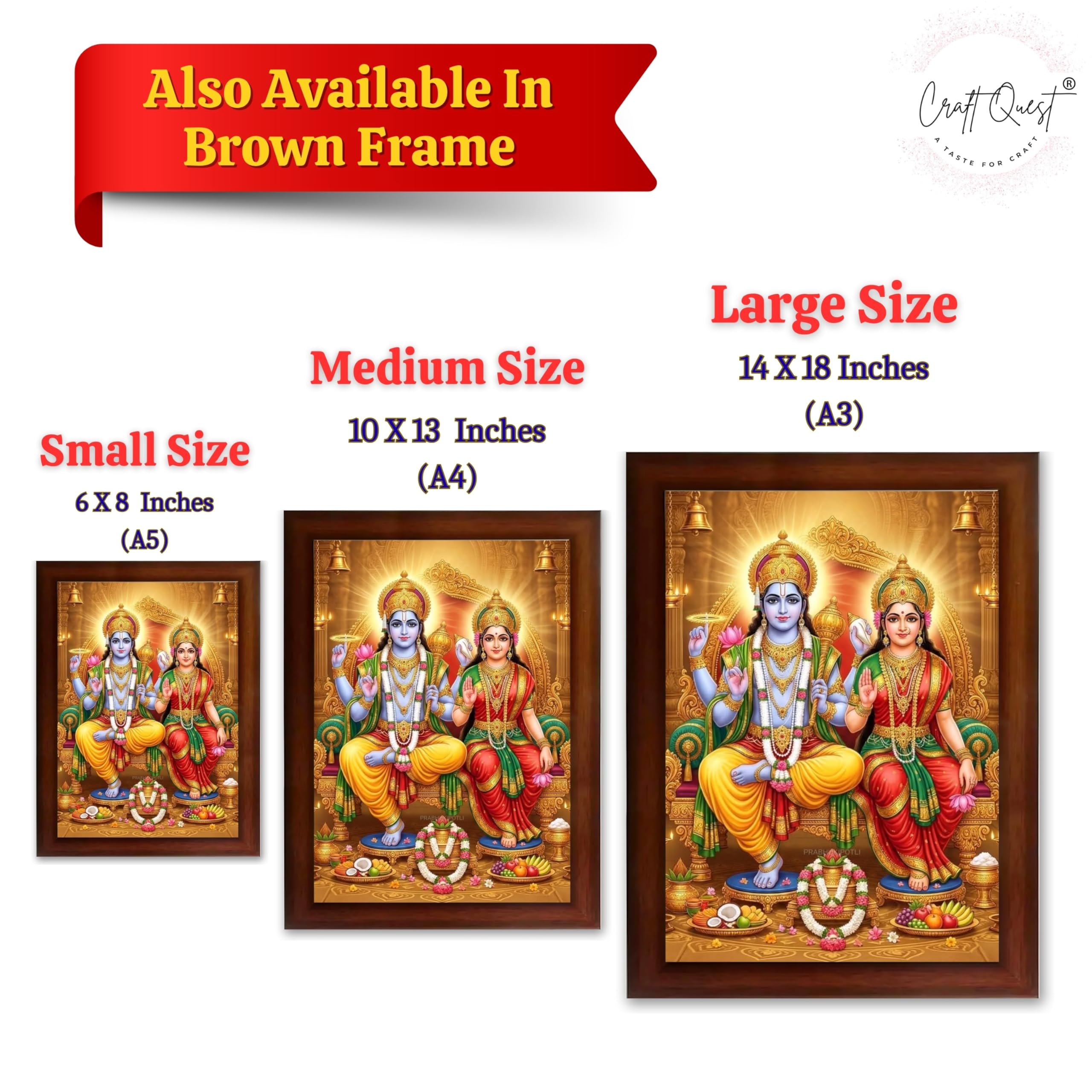 CRAFT QUEST Laxmi Vishnu Dev Lakshmi Devi Laxmi Narayan Ji Wall Painting Framed Home Decor, Religious Photo Frame