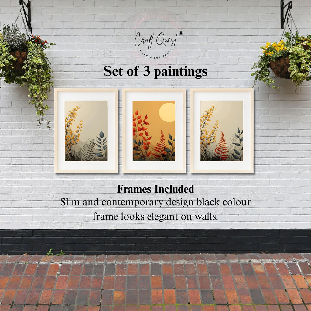 CRAFT QUEST Wall Art Decor Paintings | Set of 3 FLORAL Wall Art Frames for Home Decoration | Ideal for Living Room, Bedroom & Offices
