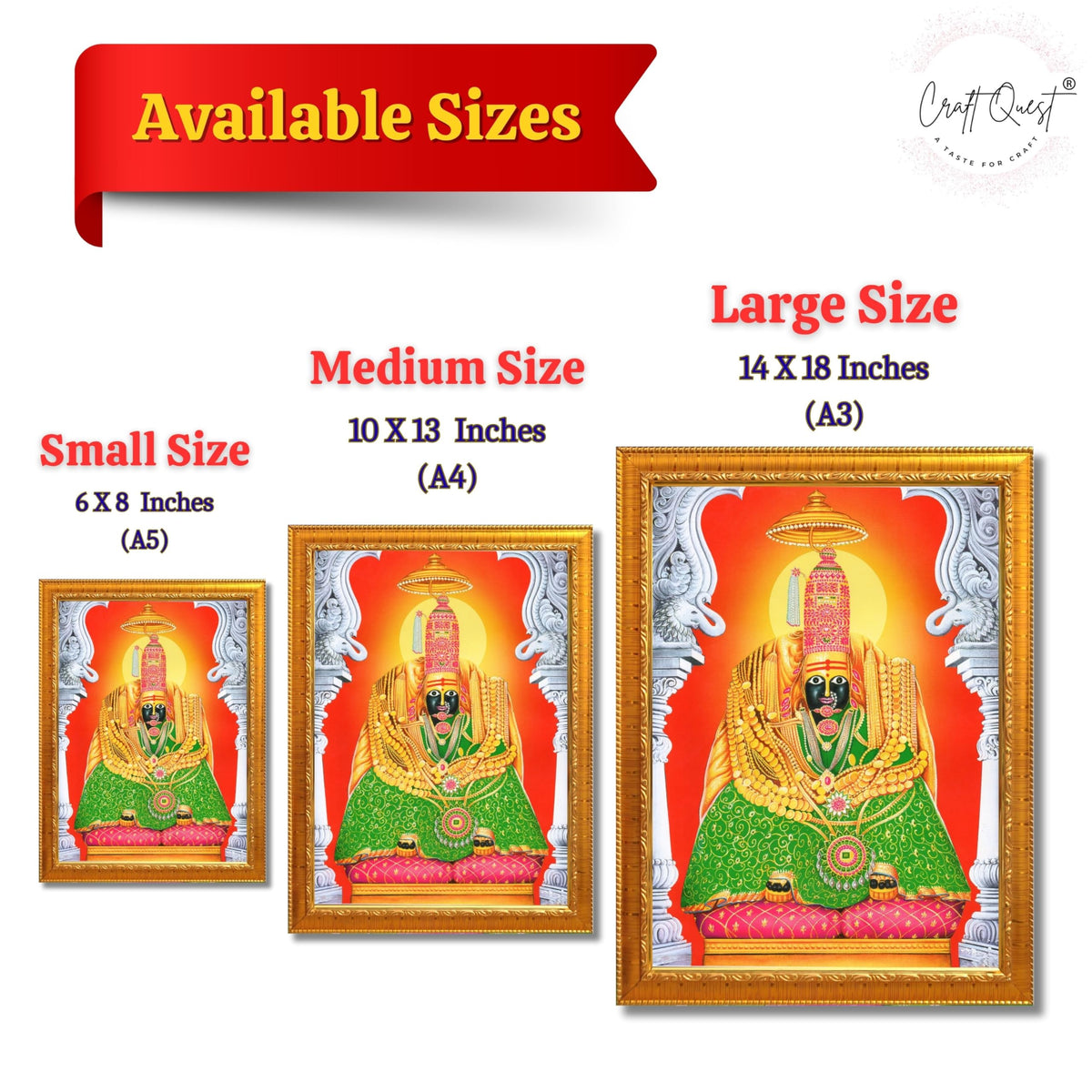 CRAFT QUEST Tulja mata photo with frame, Tuljabhawani photo | Hindu God Spiritual Framed | Ideal for Home, Office, Temple & Puja Room, Wall Decor