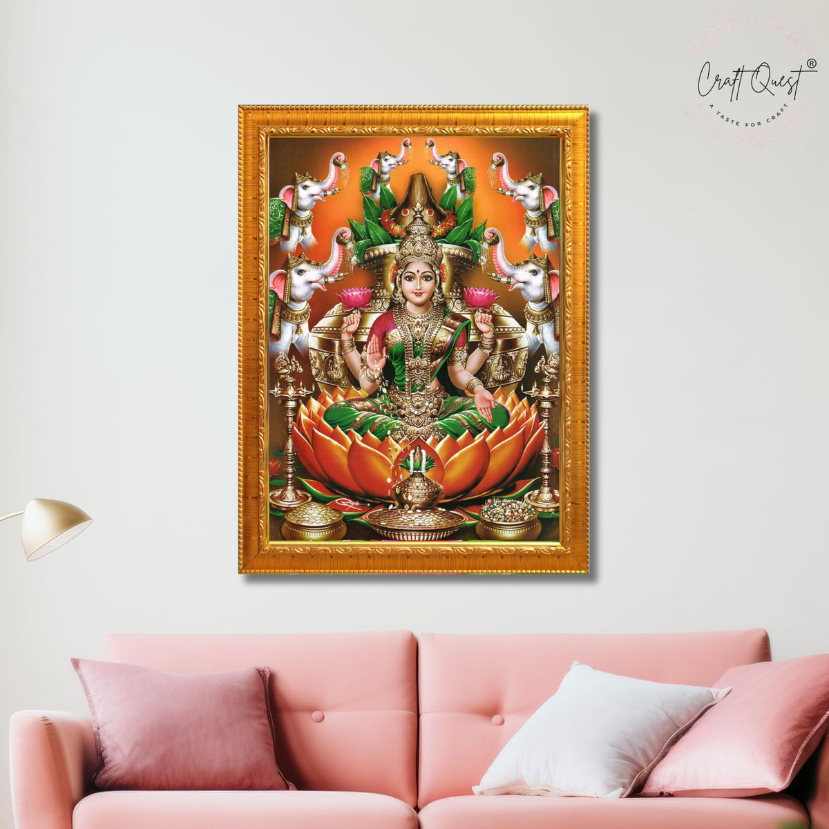 CRAFT QUEST Goddess Lakshmi Devi Dhana Vaibhav Laxmi Maa Wall Painting Photo Framed | Ideal for Home, Office, Temple & Puja Room, Wall Decor