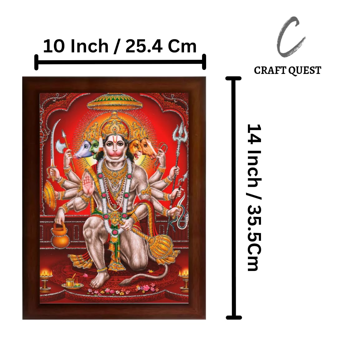 CRAFT QUEST Panchmukhi Hanuman Photo Frame Home Decorative Item, Synthetic Wood (10 X 13 Inches)