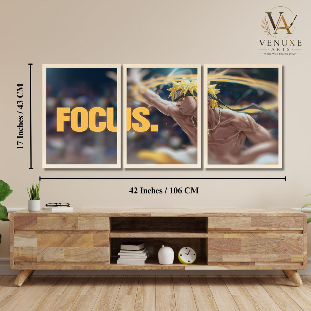VENUXE ARTS Set Of 3 Anime Characters Wall Framed |Anime Characters Framed Poster for Living Room Bedroom Gaming Room Studio Wall Decor