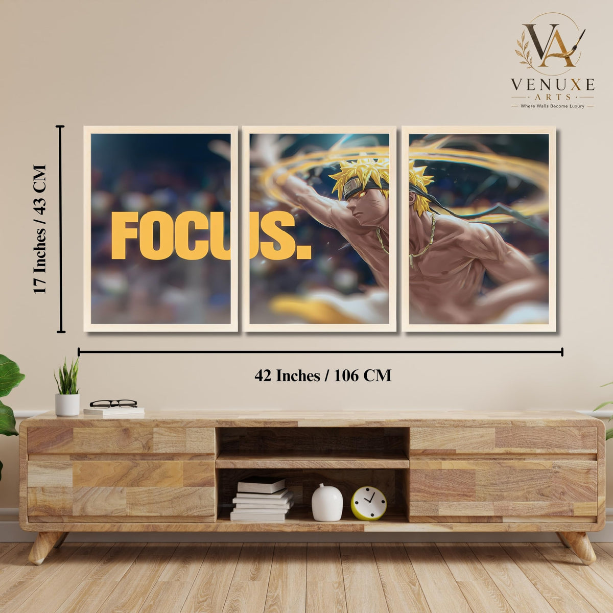 VENUXE ARTS Set Of 3 Anime Characters Wall Framed |Anime Characters Framed Poster for Living Room Bedroom Gaming Room Studio Wall Decor