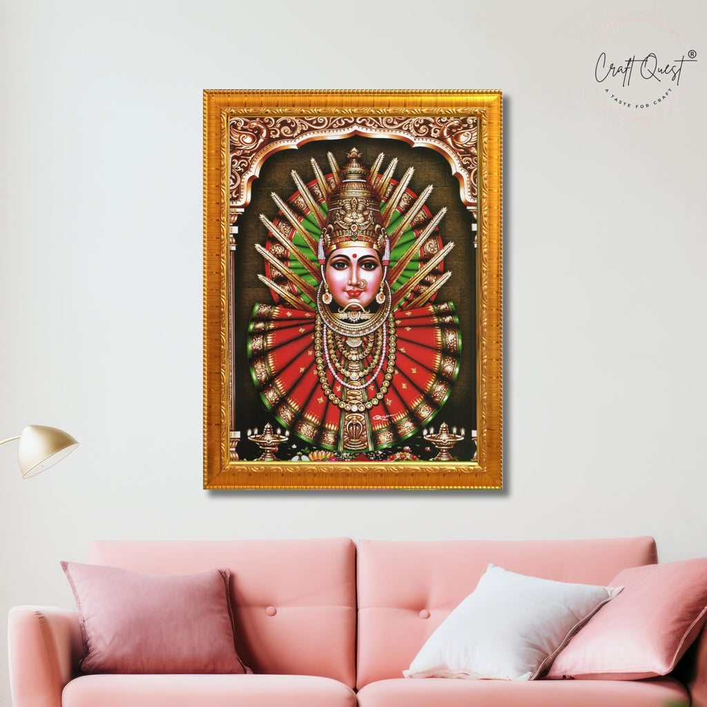 CRAFT QUEST Renuka Devi Yellamma Mata Ellamma Thalli Wall Painting Framed | South God Picture Frame for Home, Office, Temple & Gifting, Decor