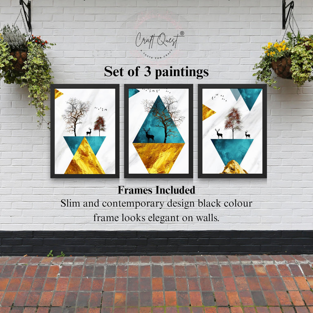 CRAFT QUEST Abstract Modern Art Wall Frame | Set of 3 Frames for Home Decoration | Ideal for Living Room, Bedroom & Offices