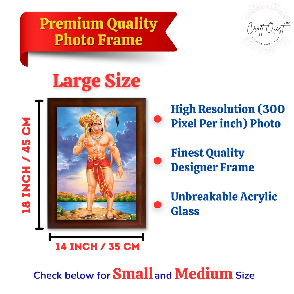 CRAFT QUEST Bajrang Bali Hanuman Ji Photo Frame | Acrylic Glass, Lightweight & Waterproof | Ideal for Home, Office, Temple & Puja Room Wall Decor