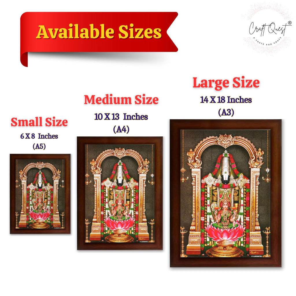 CRAFT QUEST Lord Tirupati Balaji Lakshmi Venkateshwara Swamy Wall Painting Framed, Home, Temple, Pooja, Wall Décor Item