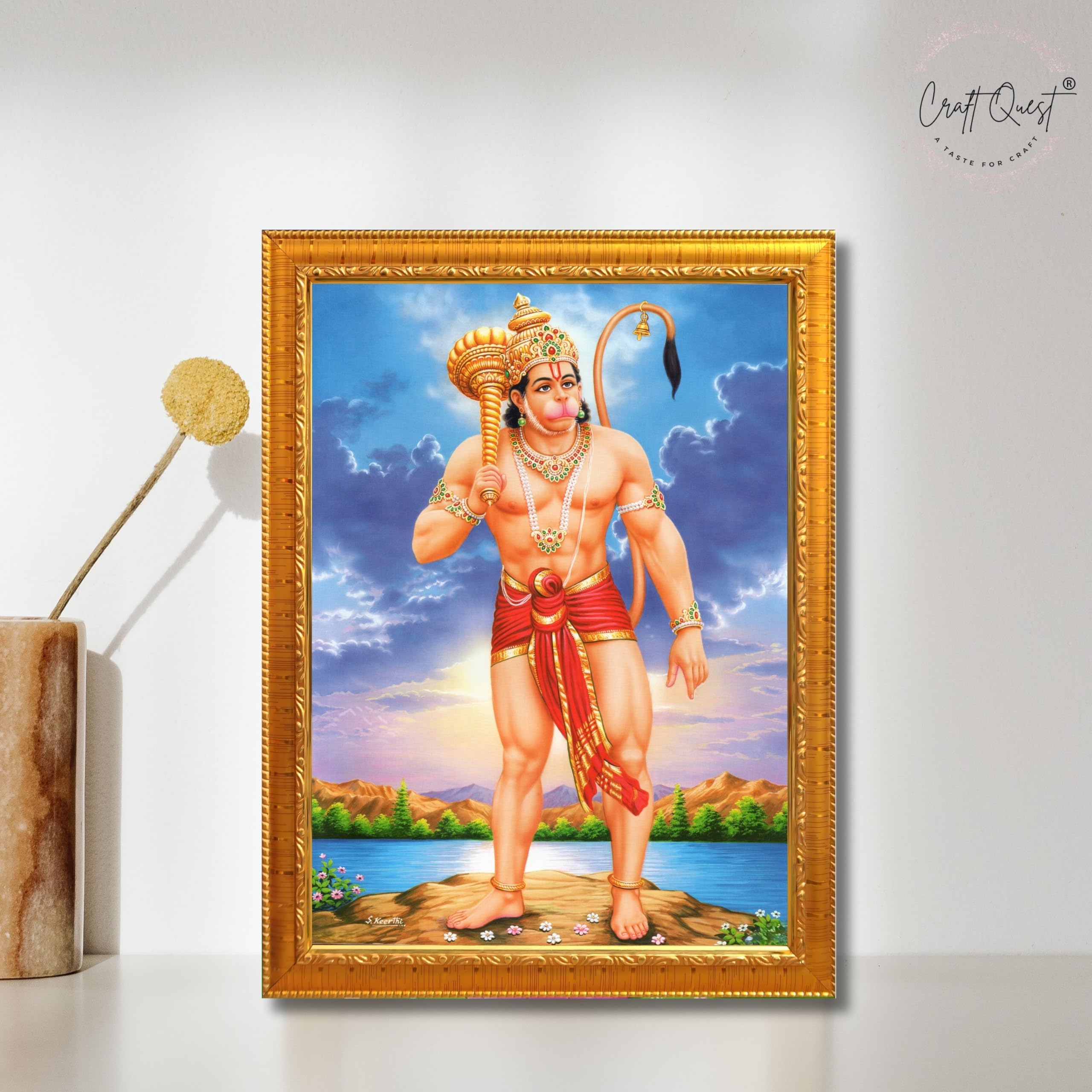 CRAFT QUEST Bajrang Bali Hanuman Ji Photo Frame | Acrylic Glass, Lightweight & Waterproof | Ideal for Home, Office, Temple & Puja Room Wall Decor