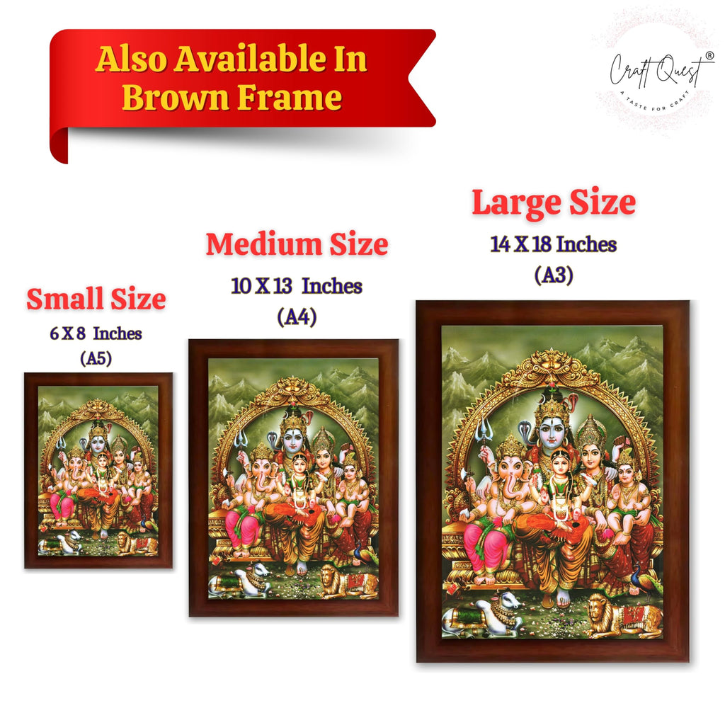 CRAFT QUEST Shiv Parivar Photo Frame | Bhole Nath parivar | | Hindu God Spiritual Framed | Ideal for Home, Office, Temple & Puja Room, Wall Decor