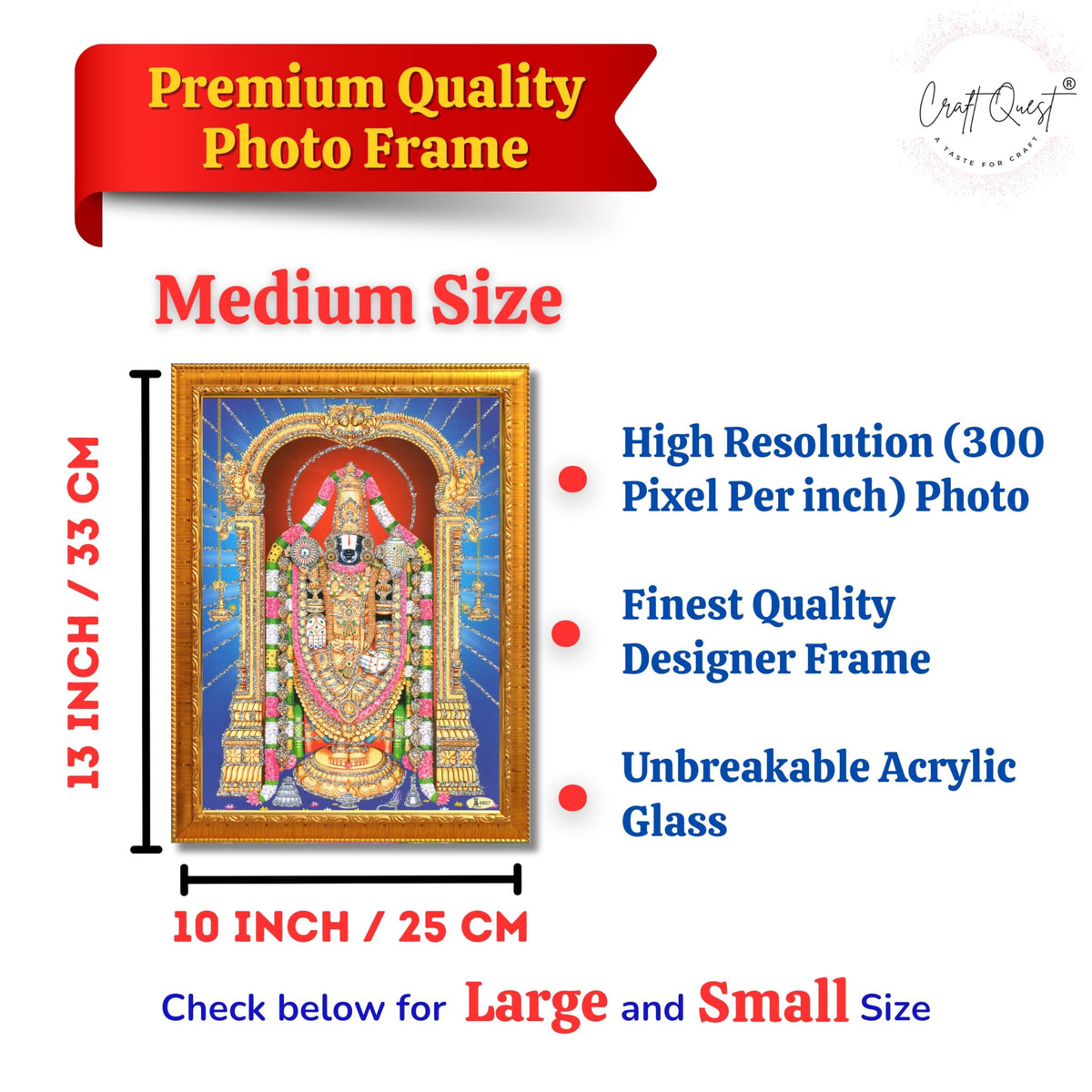 CRAFT QUEST Tirupati Balaji Lakshmi Venkateshwara venkateshwer Swamy Wall Painting Framed, Home, Temple, Pooja, Wall Décor Item