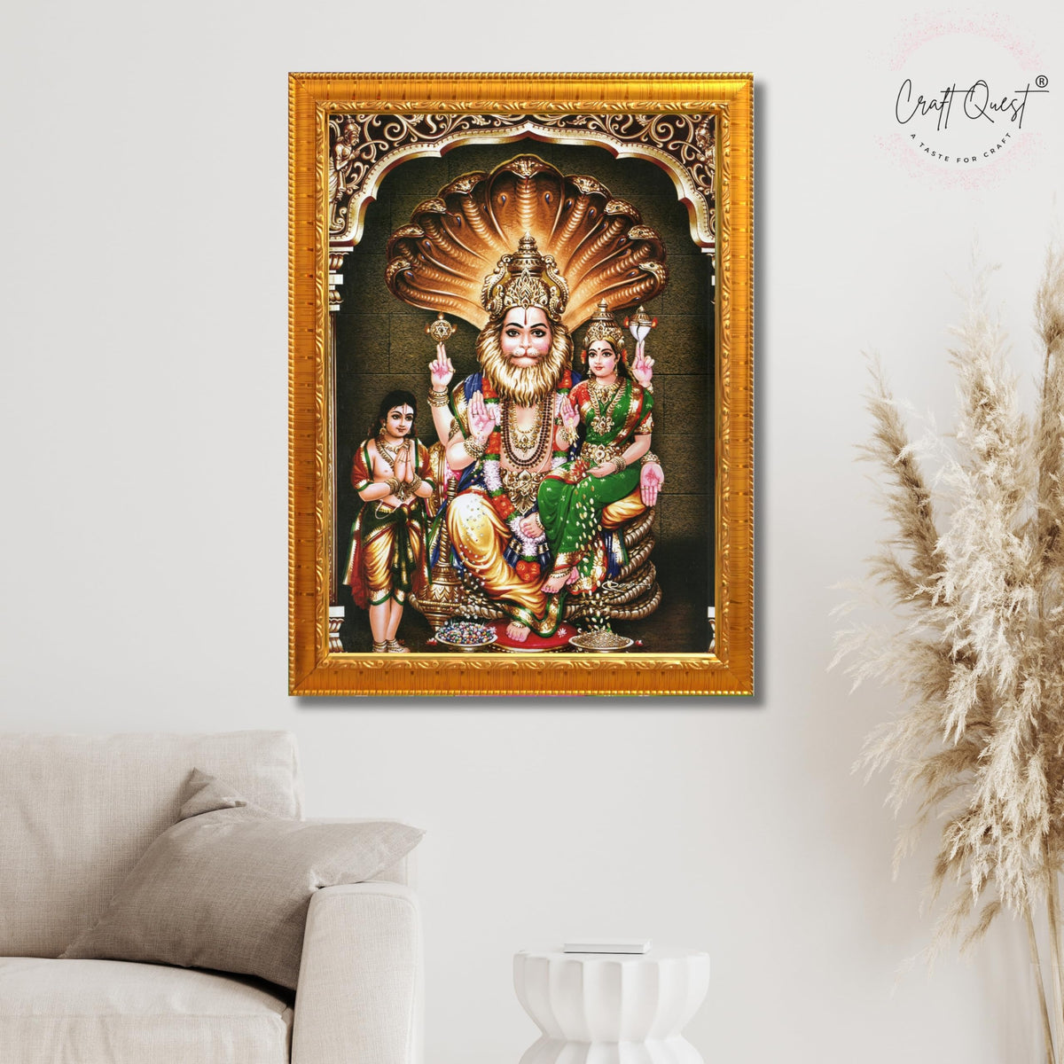 CRAFT QUEST Lakshmi Narasimha Swamy Lord Narsingh Bhagwan Photo Framed | Acrylic Glass, Lightweight | Ideal for Home, Office, Temple & Puja Room, Wall Decor