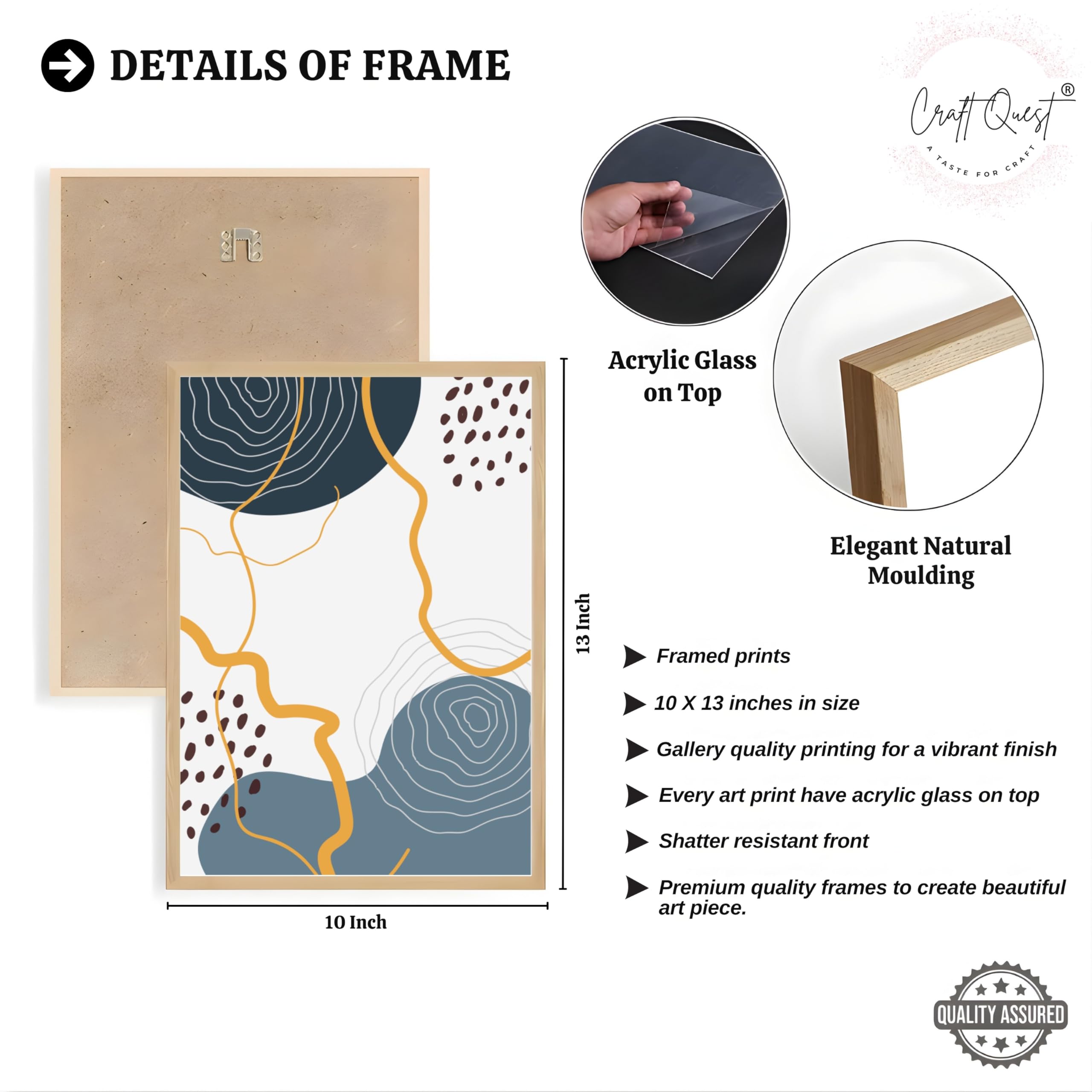 CRAFT QUEST Abstract Modern Shapes Wall Art | Set of 3 Frames for Home Decoration | Ideal for Living Room, Bedroom & Offices