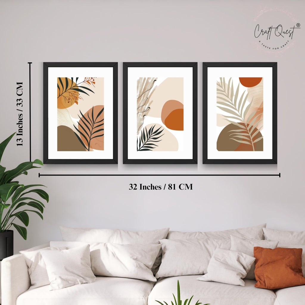CRAFT QUEST Modern Abstract Featuring Stylized Plants | Set of 3 Frames for Home Decoration | Ideal for Living Room, Bedroom & Offices