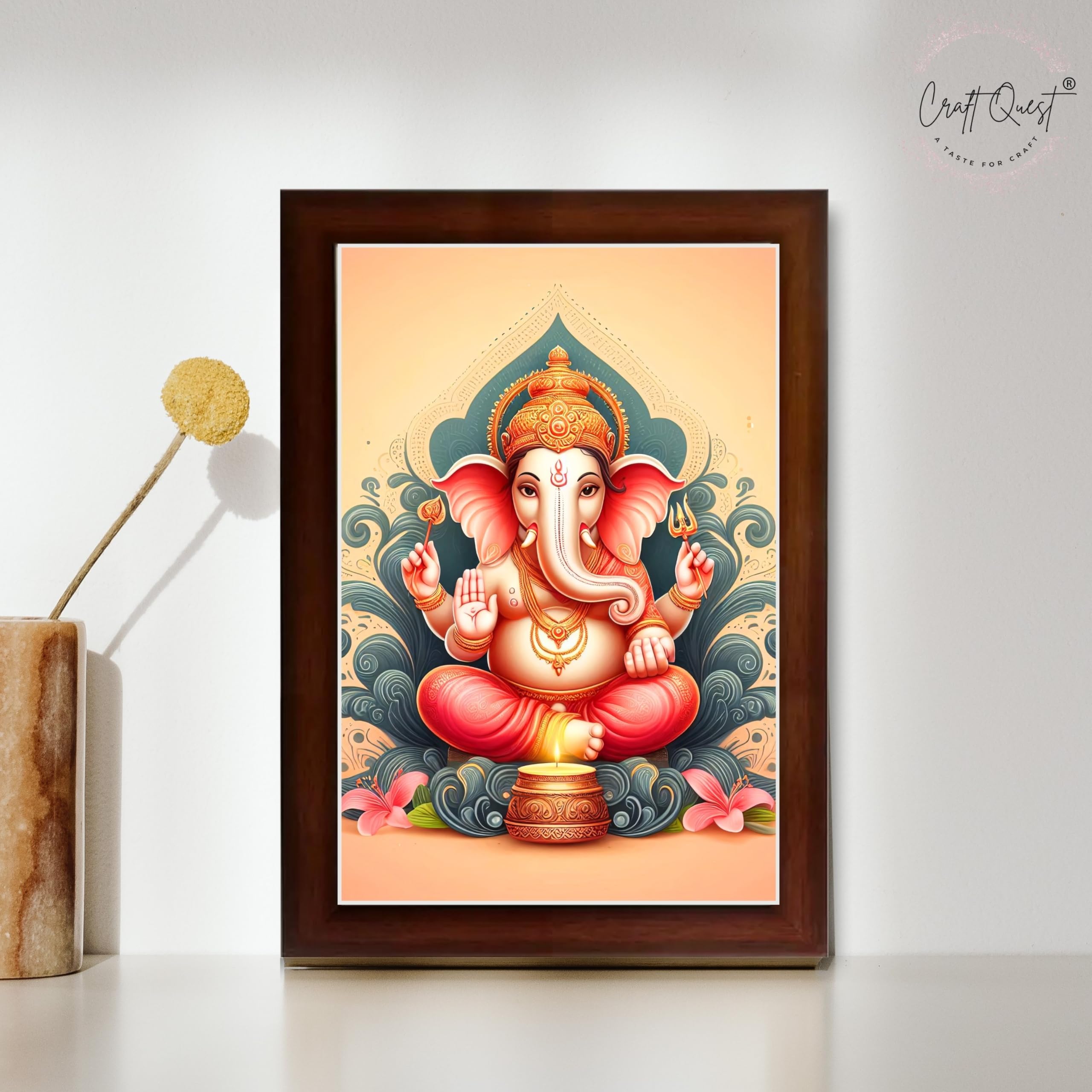 CRAFT QUEST Ganesh Ganpati Ganesha Art Framed Painting Ready to Hang and Wall Decor