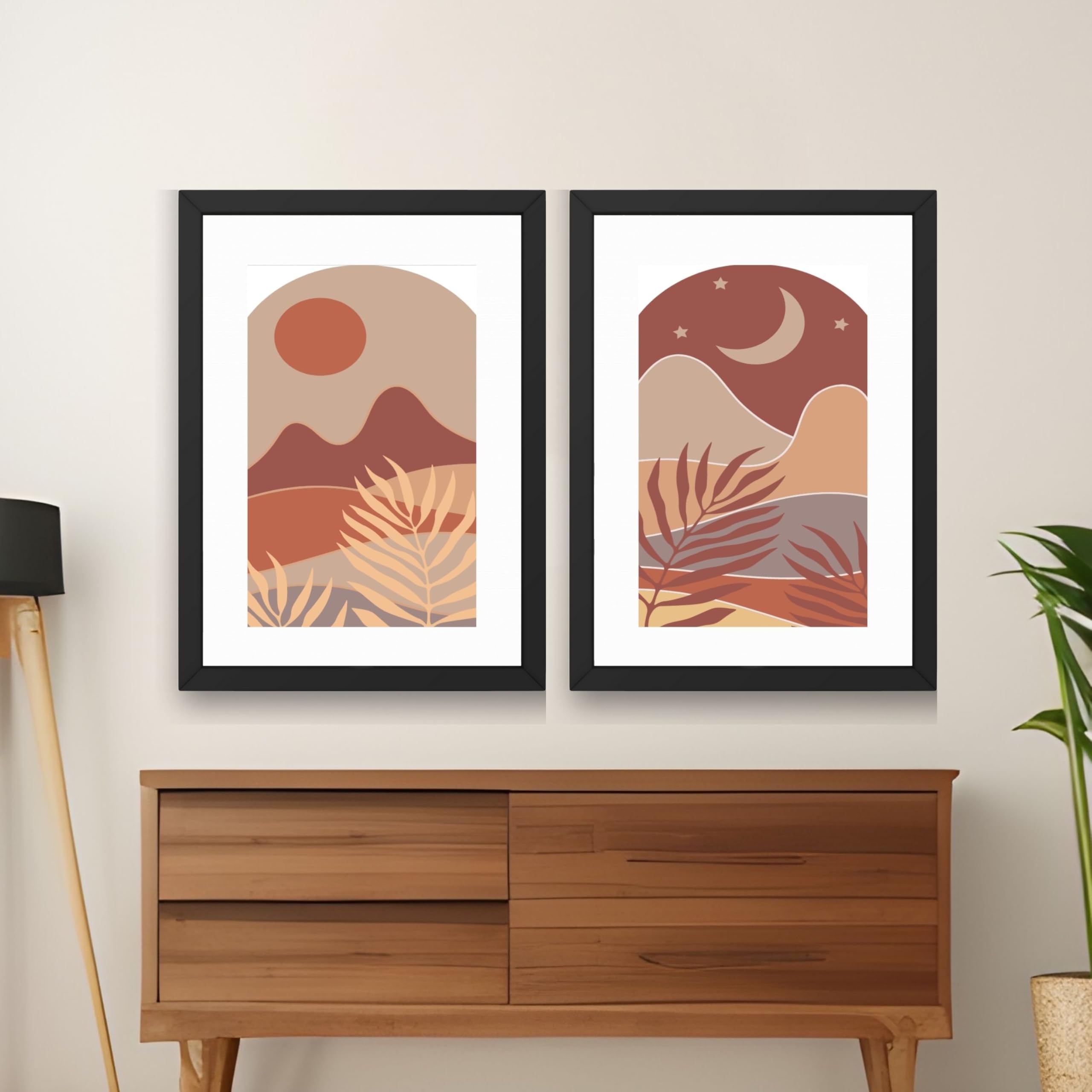 CRAFT QUEST Wall Art Decor Paintings | Set of 2 BOHO Wall Art Frames for Home Decoration | Ideal for Living Room, Bedroom & Office