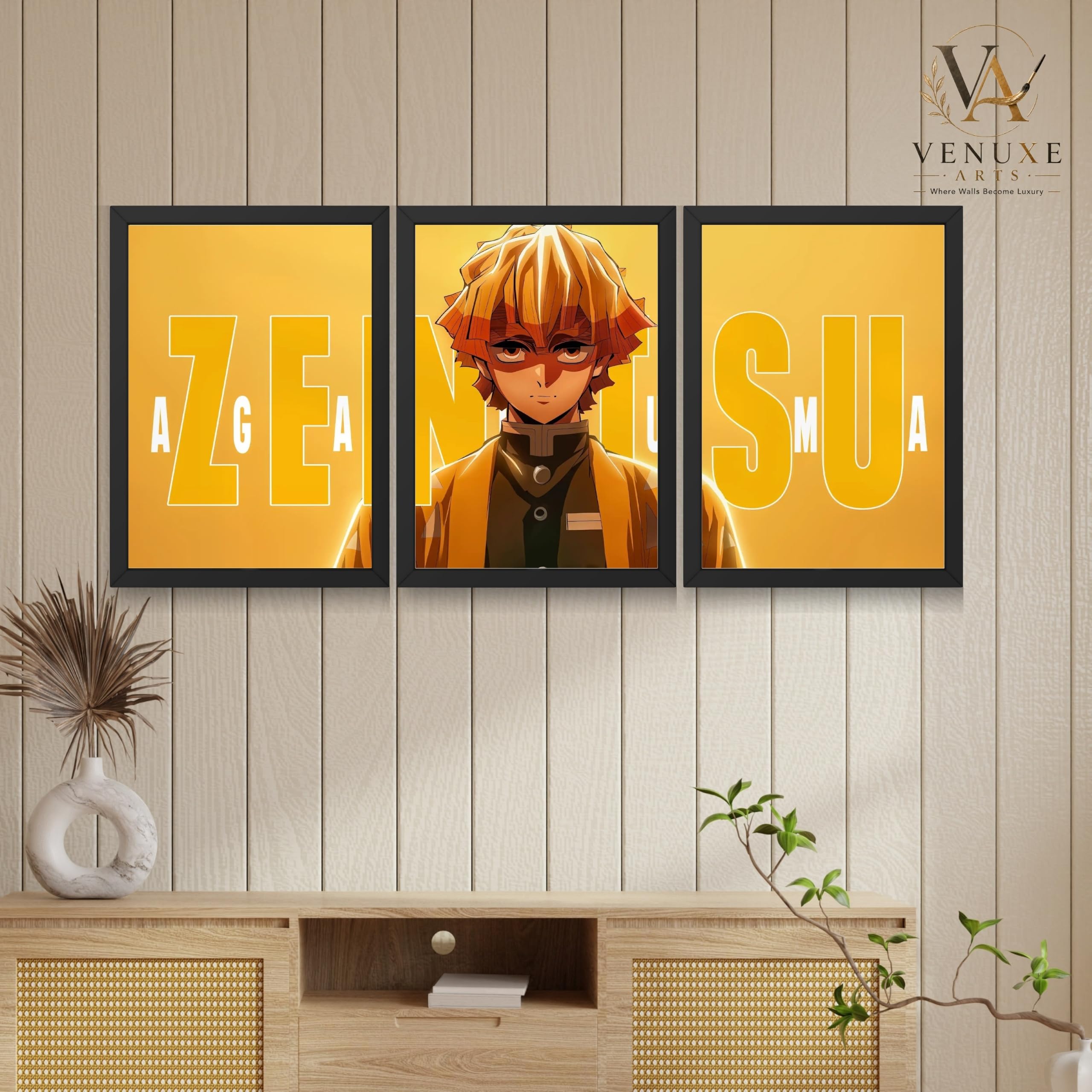 VENUXE ARTS Set Of 3 Anime Characters Wall Framed |Anime Characters Framed Poster for Living Room Bedroom Gaming Room Studio Wall Decor
