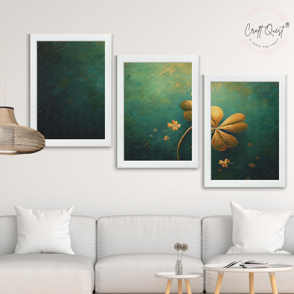 CRAFT QUEST Nature Inspired Flowers & Leaves Wall Art | Set of 3 Frames for Home Decoration | Ideal for Living Room, Bedroom & Offices