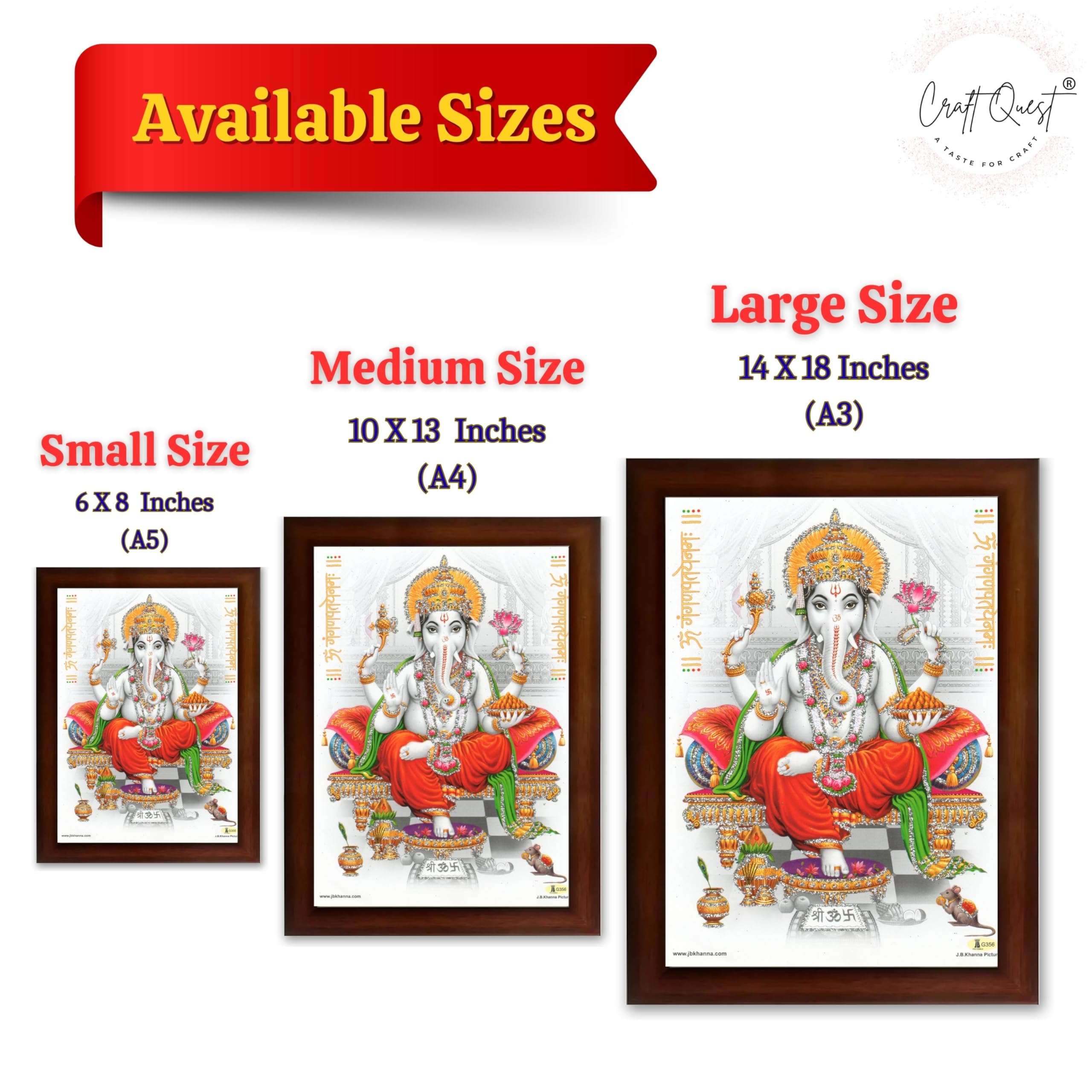 CRAFT QUEST Lord Ganpati Modern Wall Art Painting With Frame For Pooja, Home and Office Decor Item