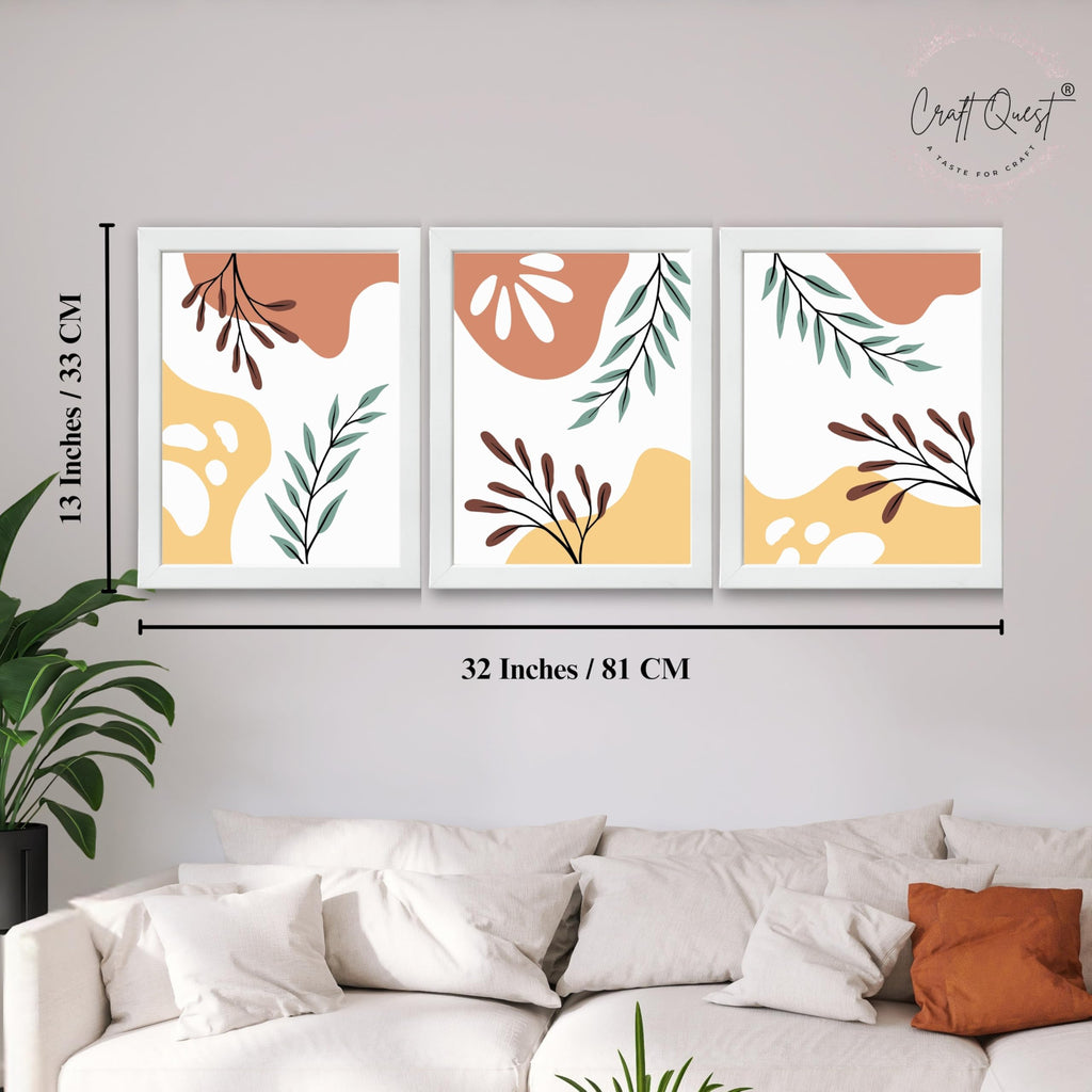 CRAFT QUEST Wall Art Decor Paintings | Set of 3 BOHO Wall Art Frames for Home Decoratio | Ideal for Living Room, Bedrooms & Offices