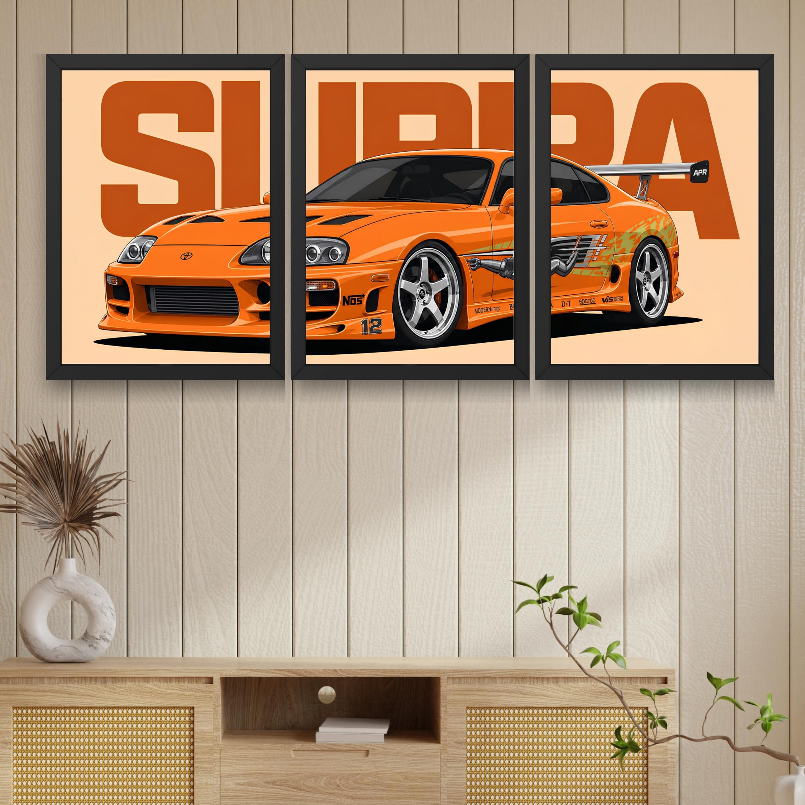 VENUXE ARTS Set Of 3 Big Sports Cars Framed Posters Gift Items for Boys Room Wall Decoration Bedroom Living Room Office Studio Décor | Car Poster Frame for Wall Décor