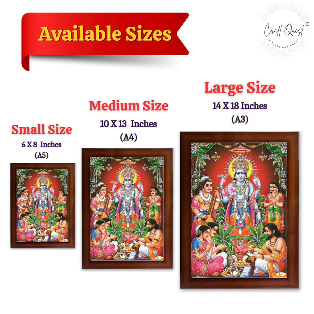 CRAFT QUEST Lord Satyanarayana Swamy | Bhagwan Satyanarayan Wall Painting Religious Wood Photo Frame with Acrylic glass