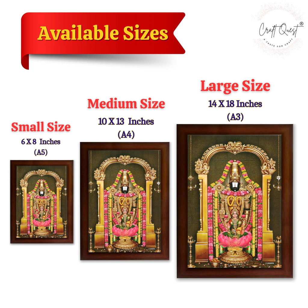 CRAFT QUEST Lord Tirupati Balaji Lakshmi Lord Venkateshwara Swamy Wall Painting Framed, Home, Temple, Pooja, Wall Décor Item