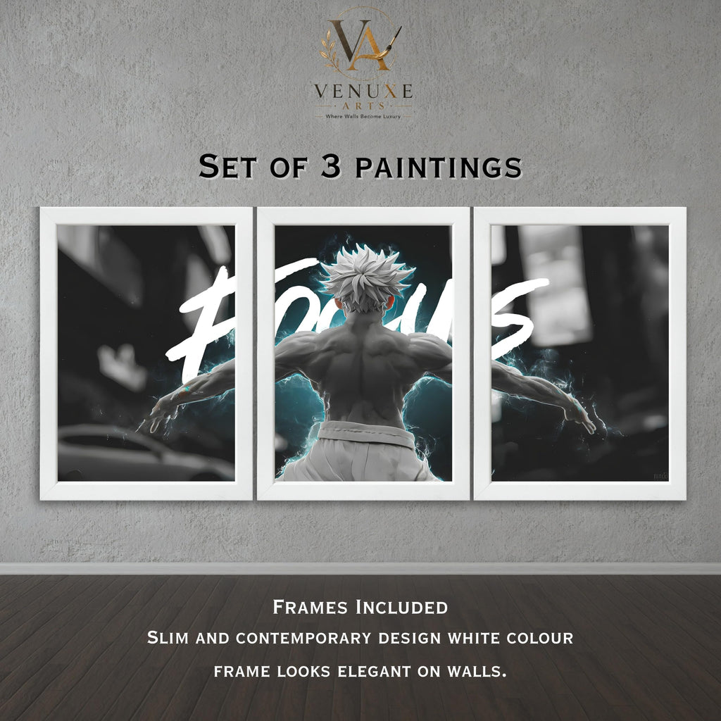 VENUXE ARTS Set Of 3 Anime Characters Wall Framed |Anime Characters Framed Poster for Living Room Bedroom Gaming Room Studio Wall Decor