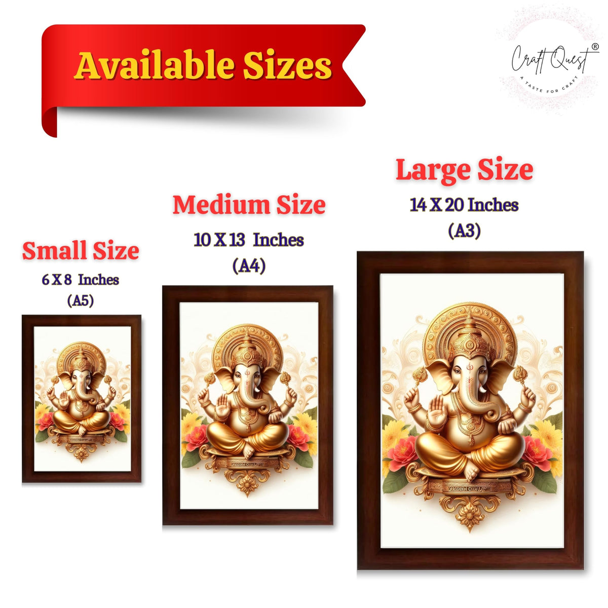 CRAFT QUEST Lord Ganesha Ganpati ji Modern Wall Art Painting With Frame For Pooja, Home and Office Decor,